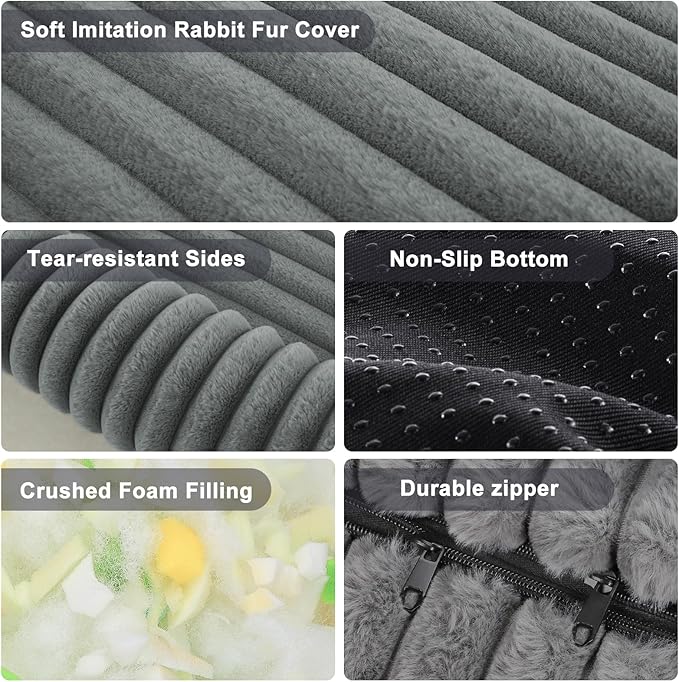Dog Beds Medium Sized Dog, Washable Orthopedic Pet Bed with Removable Cover, Rectangle Soft Calming Sleeping Puppy Bed Durable Pet Cuddler with Anti-Slip Bottom, 30"x24"x8" Grey
