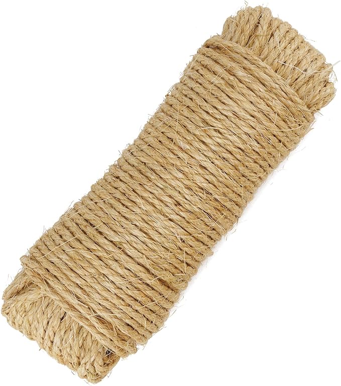 Sisal Rope for Cat Scratcher, Pettom Cat Scratching Post Replacement Natural Hemp Rope Sisal Replacement Rope for Cat Tree 1/4 inch Diameter 33FT