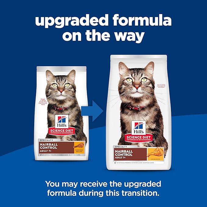 Hill's Science Diet Hairball Control, Senior Adult 7+, Hairball Control Support, Dry Cat Food, Chicken Recipe, 7 lb Bag