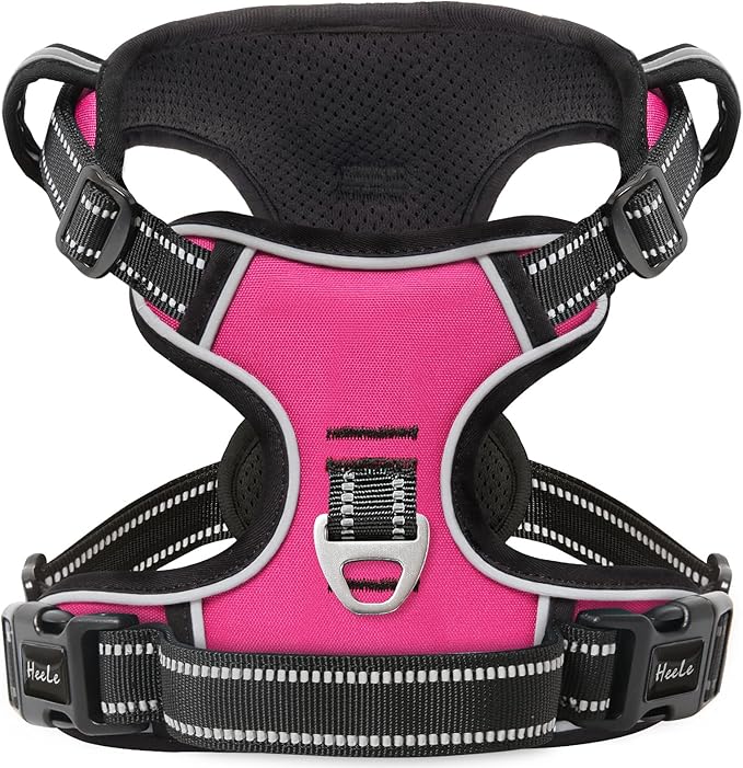 HEELE Dog Harness, No Pull Adjustable Padded Reflective Harness for Small Medium Large Dogs with Handle for Walking Training, Rose, M