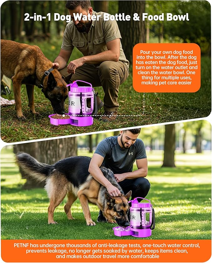 Portable Dog Water Bottle Bowl - 77 oz Travel Water Bowl Dispenser for Dogs Leak Proof, Suitable for Large Pet Drinking, A Must Have for Outdoor, Camping, Walking, Beach, Hunting Other Scenes (Purple)