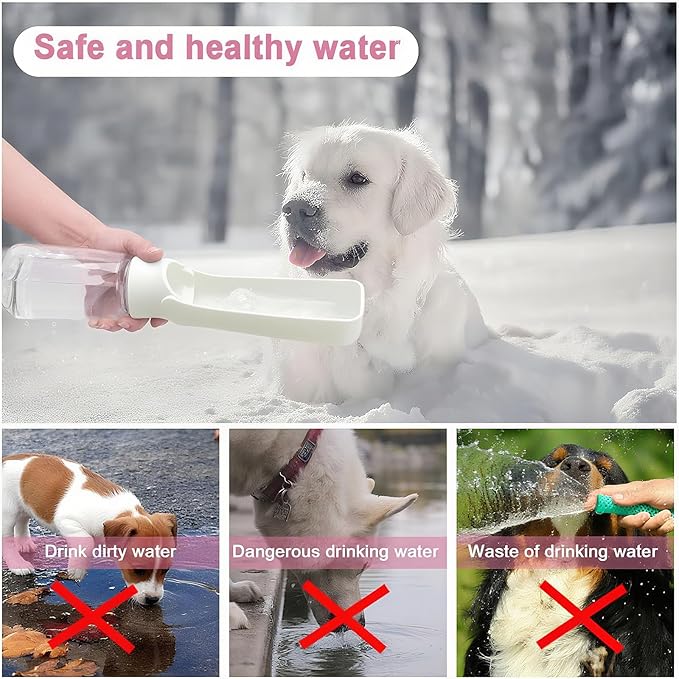 Portable Dog Water Bottle - Foldable Dog Water Dispenser | Leak Proof & Food Grade Plastic Travel | Pet Water Bottle for Cat Outdoor Walking Hiking Travel(US) (White, 19oz)