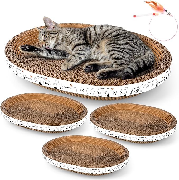 3 Pack Large Oval Cat Scratcher Bed Scratch Pad Board Lounge Couch Cats Bowl Shaped Scratching Post Nest for Cats Grinding Claw Cat Scratcher Cardboard Furniture Protector 17.3" x 14" x 2.36"