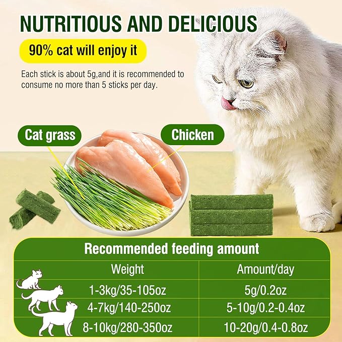 120g/4.23oz Cat Grass Teething Stick Hairballs,Chew Sticks for Cats,Catnip Toys Sticks Indoor Kitten Chew Stick