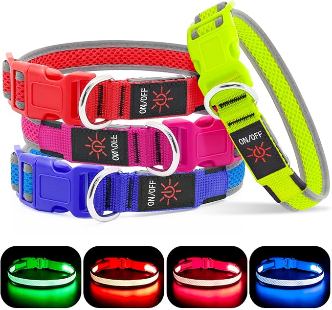 YFbrite Light up Dog Collar, USB Rechargeable LED Puppy Collar Super Bright Adjustable Glowing Dog Lights for Night Walking (Green, Large)