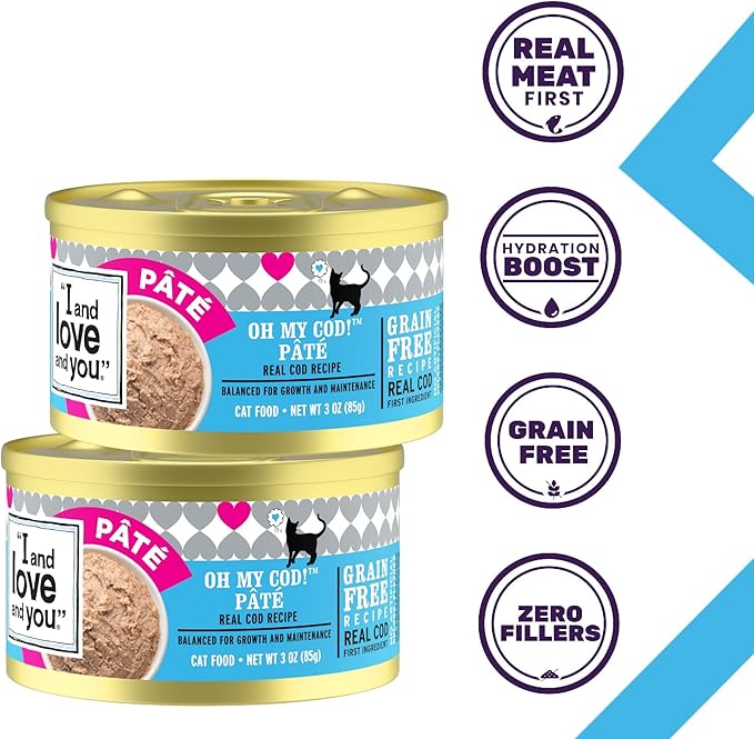 I and love and you Wet Cat Food - Oh My Cod Pâté - Cod Recipe, Grain Free, Filler Free, 5.5oz Pack of 12 Cans