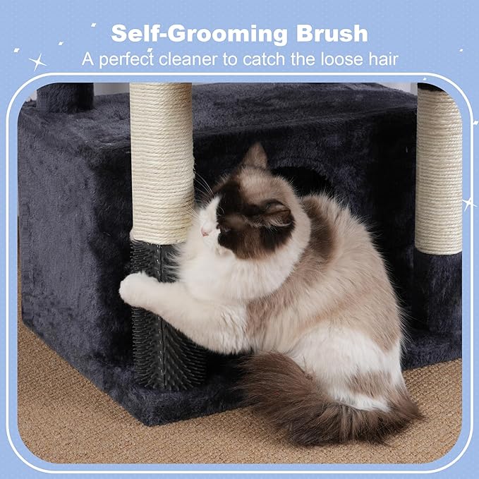 Hey-brother Cat Tree Tower, Scratching Posts with Extra Large Platform, Specious Condo, 2 Cozy Hammocks, Self-Grooming Brush for Indoor Adult Cats, Maine Coon 51.1 inches, Smoky Gray MPJ070G
