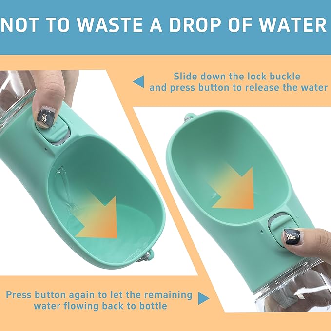 Portable Dog Water Bottle with Bowl, Leak Proof, Convenient for Walking, Hiking and Camping (Blue, 19oz)