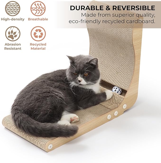 Paws NEST Cat Scratcher, 19.7 Inch L- Shaped Cat Scratch Post, Eco-Friendly for Indoor Cats, Includes Ball Toy & Premium Catnip, Non-Toxic, Easy Assembly