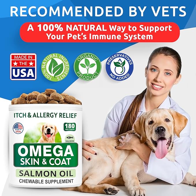 BARK&SPARK Omega 3 for Dogs - 360 Fish Oil Treats for Dog Shedding, Skin Allergy, Itch Relief, Hot Spots Treatment - Joint Health - Skin and Coat Supplement - EPA & DHA Fatty Acids - Alaskan Salmon