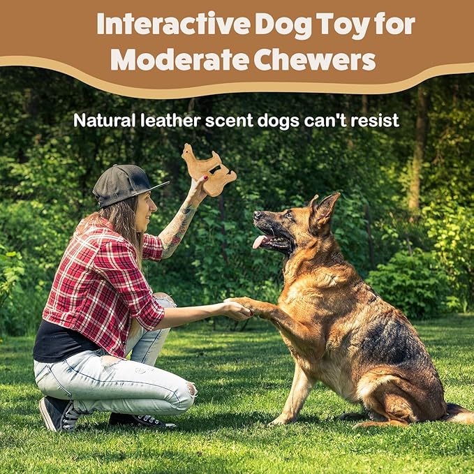 SPOT Dura-Fused Leather Bear Dog Toy – Durable Real Leather & Jute Chew Toy with Squeaker, Double-Stitched for Moderate Chewers, Medium & Large Dogs, 11.5in
