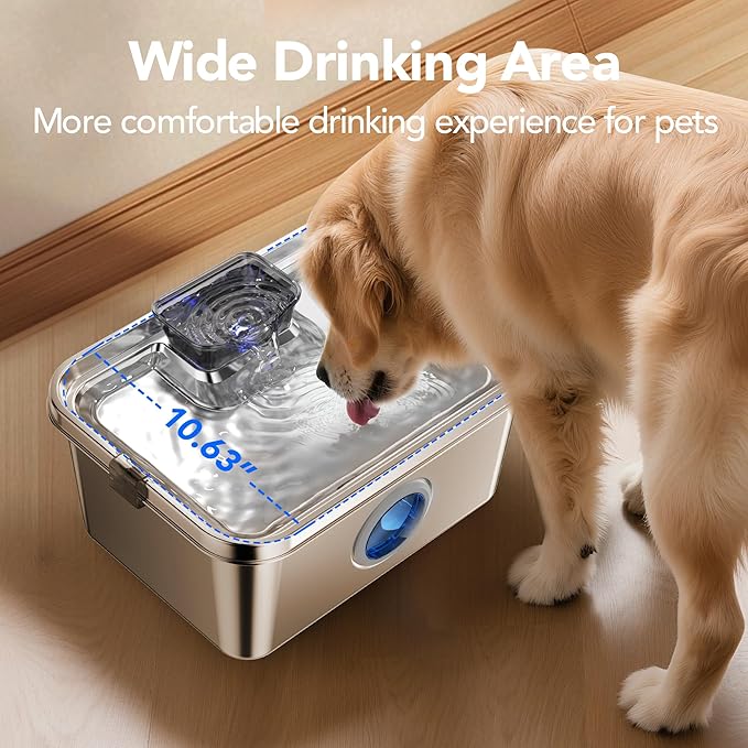 Dog Water Fountain, 3 Gallons Stainless Steel Dog & Cat Water Fountain, Large Pet Water Fountain for Multiple Pets, Ultra Silent, Wide Mouth, Safety Lock, 3 Filters Included, Smart Water Pump