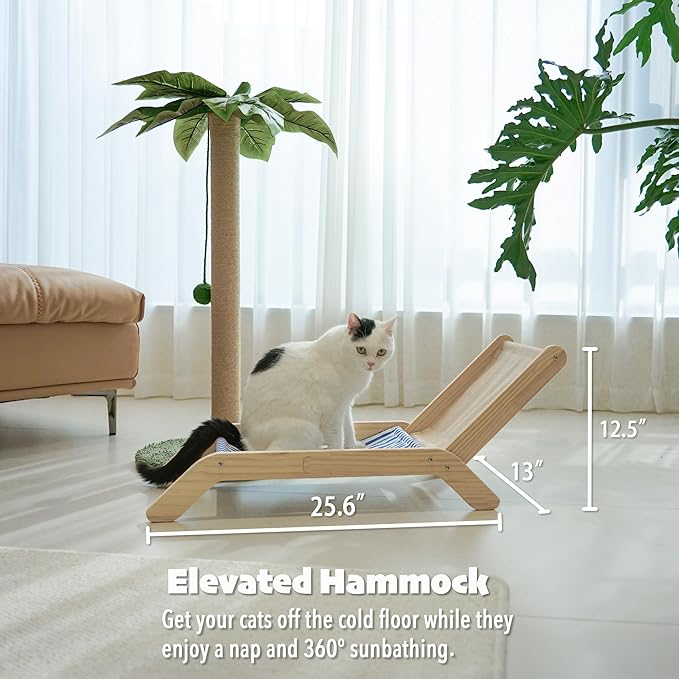 PETKARAY Cat Scratching Post with Cat Beach Chair, 36" Tall Palm Tree Cat Scratching Post, Large Sisal Cat Scratcher for Indoor Kittens