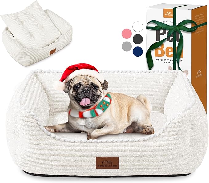 Rectangle Dog Bed for Large Medium Pets Indoor Outdoor with Removable Mat,Machine Washable Sleeping Sofa Non-Slip Bottom Soft Puppy Bed Durable Orthopedic Calming Pet Cuddler(Medium, Cream)