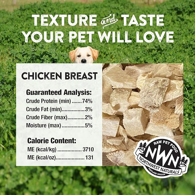 Northwest Naturals Raw Rewards Freeze-Dried Chicken Breast Treats for Dogs and Cats - Bite-Sized Pieces - Healthy, 1 Ingredient, Human Grade Pet Food, Natural, Proudly Made in USA, 10 Oz (Pack of 3)