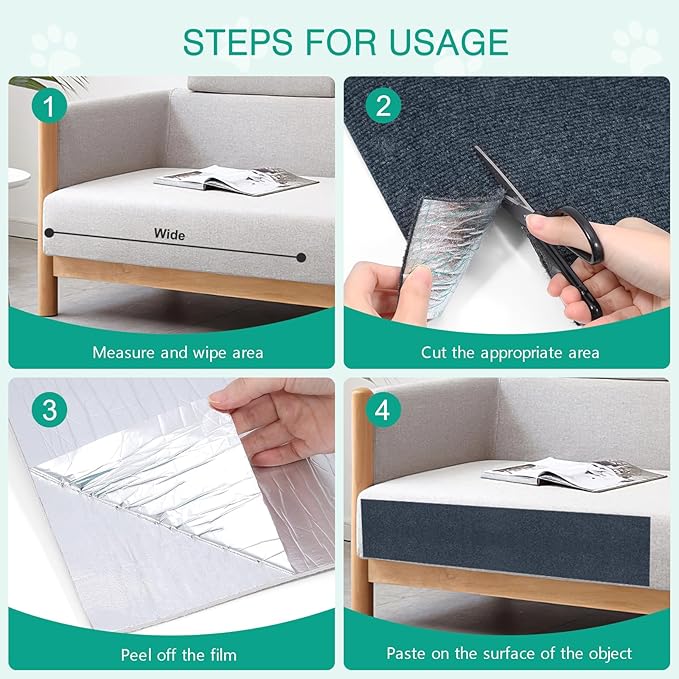 ORIA Cat Scratching Mat, Cat Scratch Furniture Protector, Trimmable Self-Adhesive Climbing Cat Scratcher Mat, Replacement Carpet Pad for Cat Tree Post Shelves Wall, 2 Meters, Grey