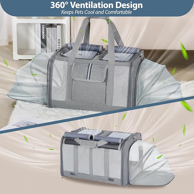 Cat Carrier for 2 Cats – Large Expandable Soft-Sided Pet Travel Carrier, Dual Compartments, Privacy Protection, Dog Carrier for Small/Medium Dogs, Home & Outdoor Use