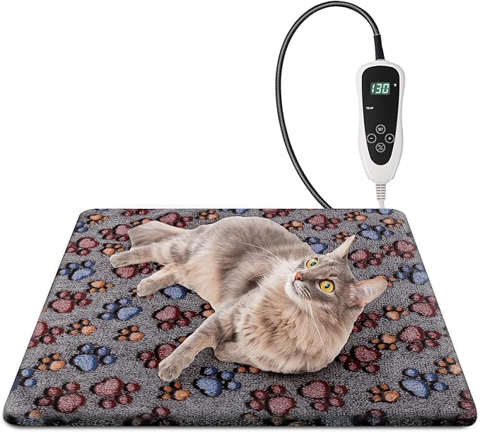 Cat Heating Pad, Waterproof Pet Heating Pad for Cat Dog Outdoor, 11 Adjustable Temperature Cat Warming Bed Mat with Timer, Indoor Heated Cat Bed with Chew Resistant Cord(S: 18'' L X 18W '')