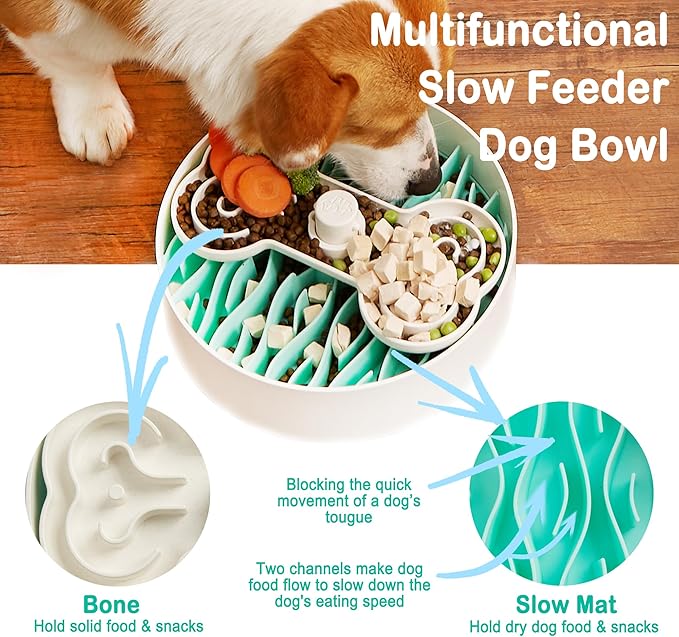 Suhaco 4 in 1 Puzzle Feeder Dog Bowls Slow Feeder Dog Bowls Large Slow Feeding Bowl for Dogs, Dog Puzzle Game Slow Feeder for Dry and Wet Food Dog Food Bowl for Large Dogs, 9.8IN (Green)