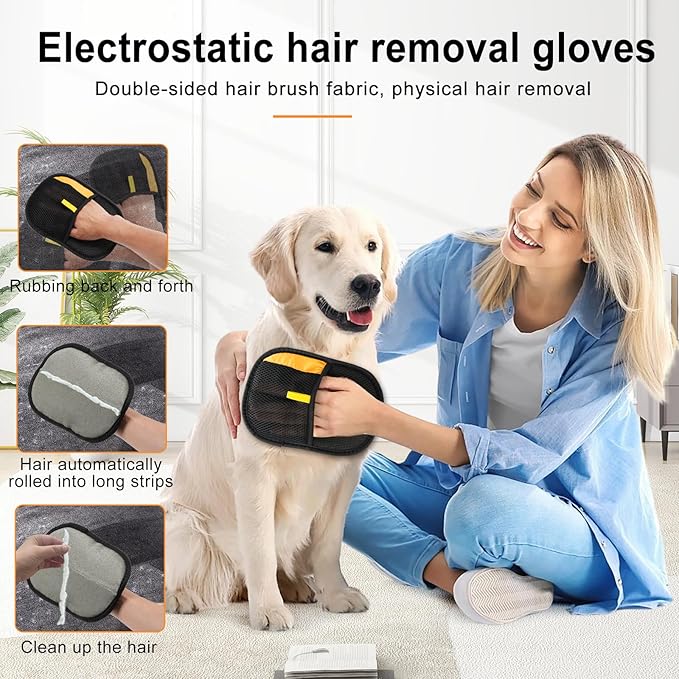 4 Pack Pet Hair Removal Glove, 2025 Washable Reusable Electrostatic Gloves Pet Hair for Cat and Dog, with Electrostatic Tech, for Carpet, Couch, Furniture