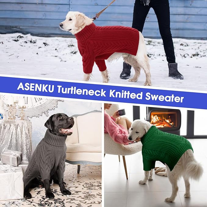 ASENKU Extra-Large Dog Sweater, Dog Sweaters for Extra Large Dogs, Pet Sweatshirt Apparel Turtleneck Pullover Winter for Doberman, Great Dane (Red, 3XL)