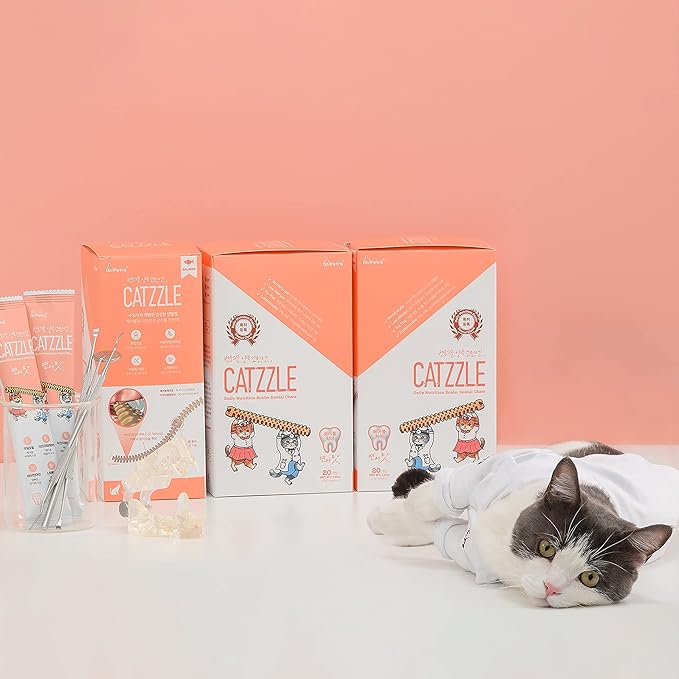 CATZZLE Cat Treats, Dental Chews for Indoor Cats, Cat Teeth Cleaning, Dental Care Snacks - Hairball Control (Salmon Flavor) (20 Sticks (Pack of 1))
