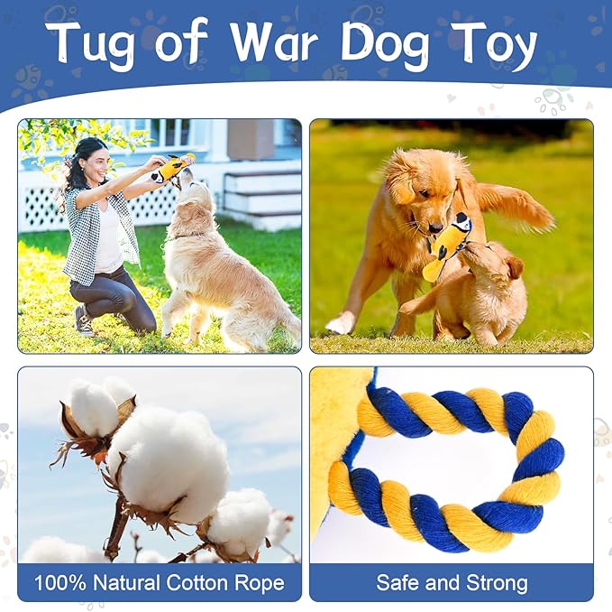Squeaky Dog and Puppy Toys to Keep Them Busy, Interactive Dog Plush Toy, Crinkle Pet Toy for Tug of War, Rope Toy for Small, Medium, Large Breeds, Stuffed Chewy Toys for Puppy Teething