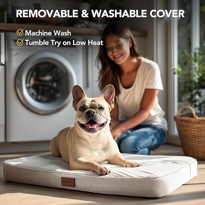 Deconovo Orthopedic Dog Bed for Medium & Large Dogs – Supportive Memory Foam with Washable Cover, Non-Slip Base – Comfort for Senior, Arthritic & Active Pets, White and Khaki Side, 36" Lx27 Wx3 Th