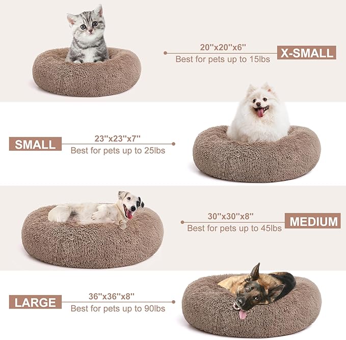 MIXJOY Orthopedic Dog Bed Comfortable Donut Cuddler Round Dog Bed Ultra Soft Washable Dog and Cat Cushion Bed (20''/23''/30''/36'') (36''x36'', Brown)