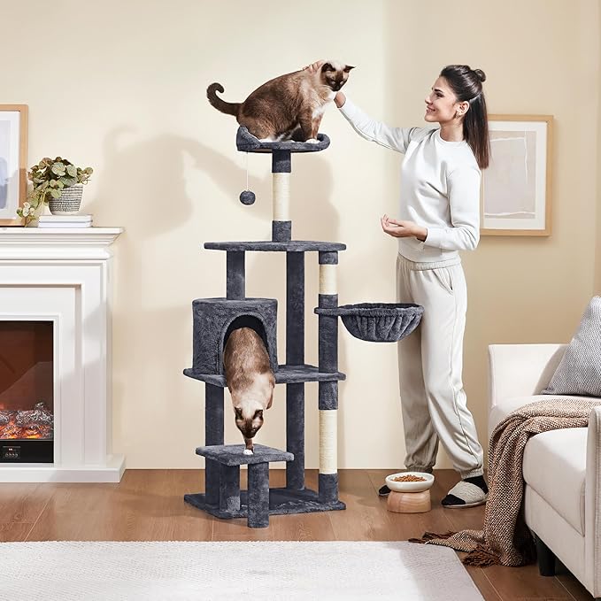 Yaheetech 57in Tall Cat Tree, Multi-Level Cat Tower W/Extended Platform, Padded Perch, Scratching Posts, Ball, for Indoor Large Cat Kitty as Pet Play House Activity Center