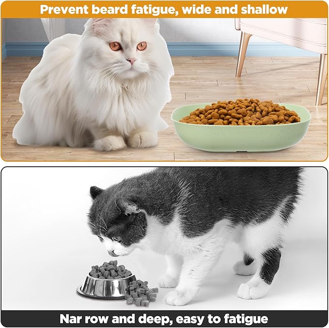 32 Pcs Fatigue Relief Cat Bowl 5.5 Inch Shallow Cat Food Dish Tray Wet Feeding Bowls Wide and Small Pet Plates for Short Legged Kitten,Ferrets,Kitten Shelter(Blue, Green, Pink, Beige)