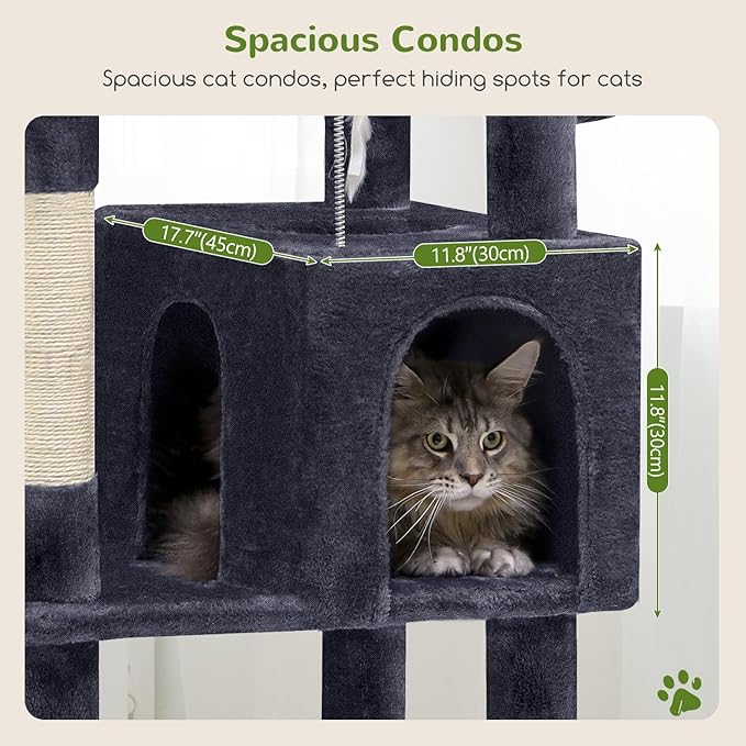 Globlazer Sturdy Cat Tree, 68-inch Large Cat Tower for Indoor Adult Cats 20 lbs Heavy Duty Cat Tree for Big Cats with Extra Large Platform, 5 Scratching Post, S68, Dark Grey