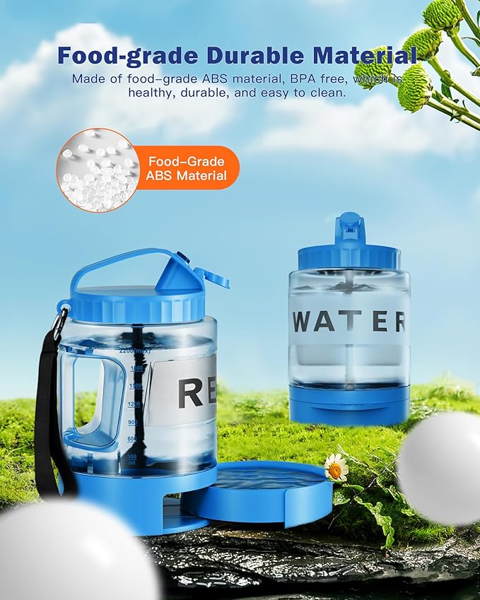 77oz Large Dog Water Bottle - Portable Travel Dog Water Dispenser & Bowl - Leak-Proof Pet Water Jug for Hiking, Camping, Walking & Car Trips, Blue