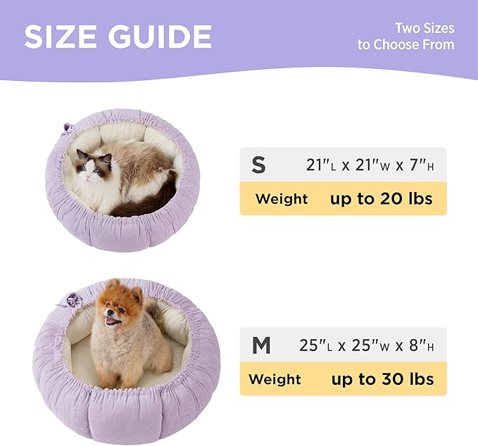 Lesure Cat Beds for Indoor Cats - Washable Cute Cat Beds with Versatile Dual-Use Design, Reversible Donut Pet Bed for Puppy and Kitten, 21x21x7 Inches