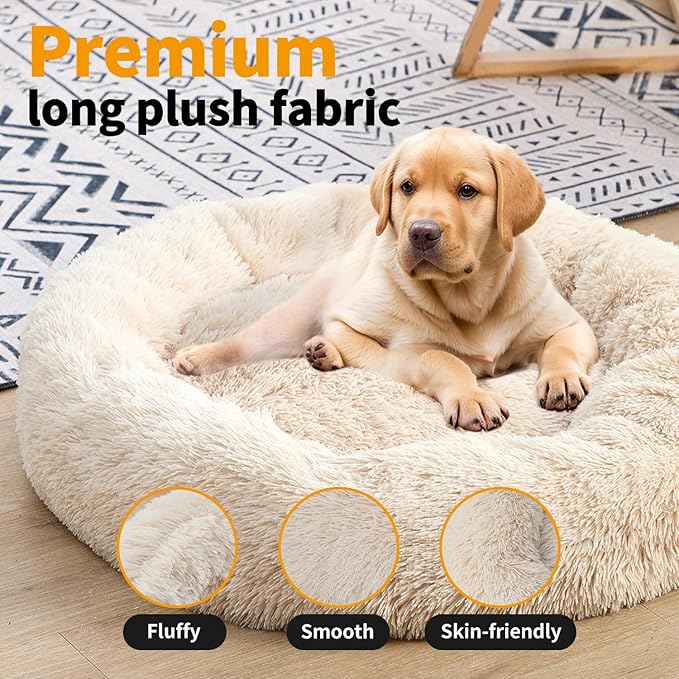 Donut Dog Bed, Small Dog Beds, Cat Bed, Washable Round Bed for Small Dogs, Cat, Indoor (Light Brown, 20" XS)