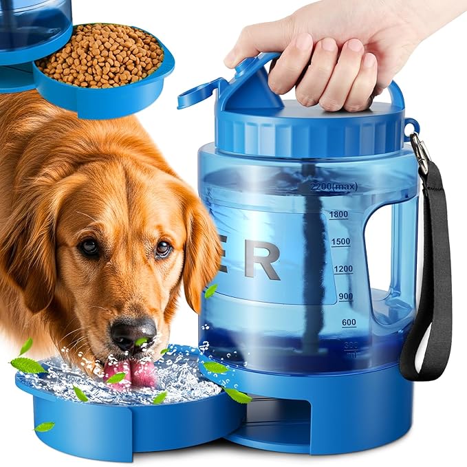 Portable Dog Water Bottle Bowl - 77 oz Travel Water Bowl Dispenser for Dogs Leak Proof, Suitable for Large Pet Drinking, A Must Have for Outdoor, Camping, Walking, Beach, Hunting Other Scenes (Blue)