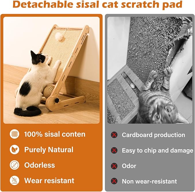 Adjustable Angle-Cat Scratcher, L Shape Cat Scratching Post,Cat Scratchers for Indoor Cats Scratch Pad with Natural Sisal,Cat Scratching Board Furniture Protector(27.5"X16.3"X6.3")