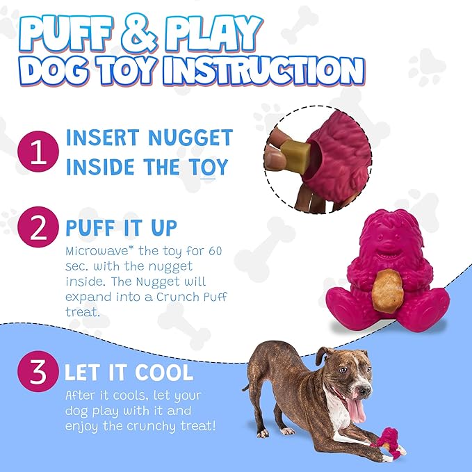 Yeti Puff and Play Dog Toy, Dog Chew Holder, Fun Stimulating Chew Toy for Teething, Behavior Training for Light to Moderate Chewers (Pink - Yeti)
