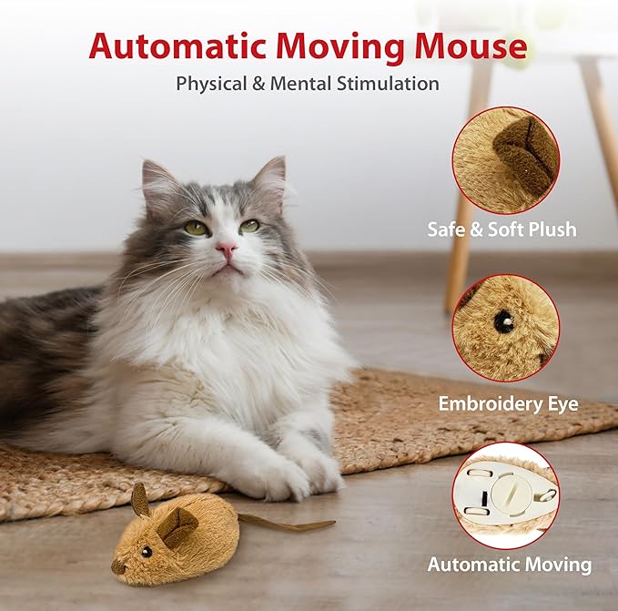 PETGEEK Gigwi Interactive Cat Toys for Indoor Cats, Moving Toy for Bored Indoor Adult Cats, Automatic Electronic Moving Mouse Cat Toys with Realistic Squeaky, Kitten Toys for Hunting Play Exercise