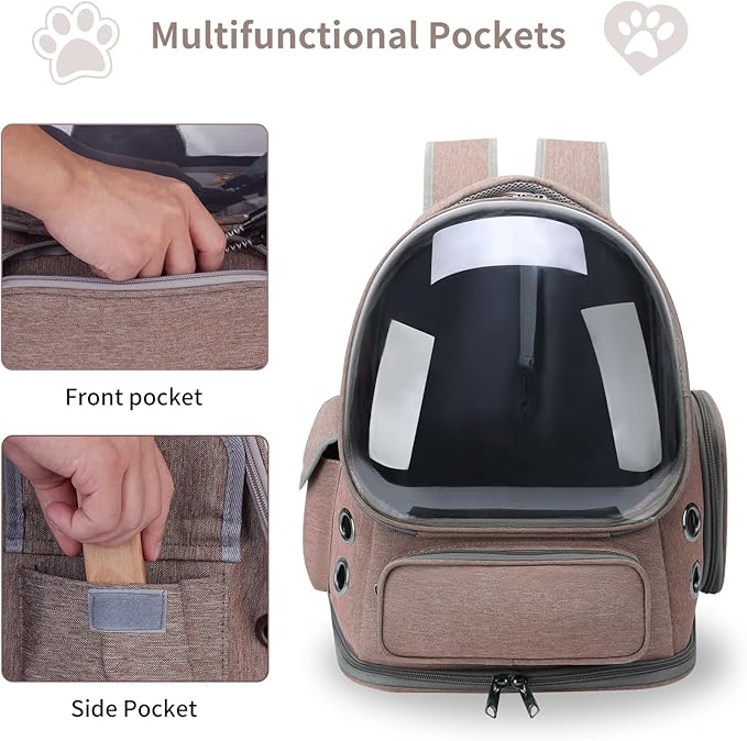 Cat Backpack Carrier for Cats and Small Dogs, Breathable Cat Bubble Backpack, Airline Approved Pet Travel Carrier for Hiking Camping Outdoor(Khaki)