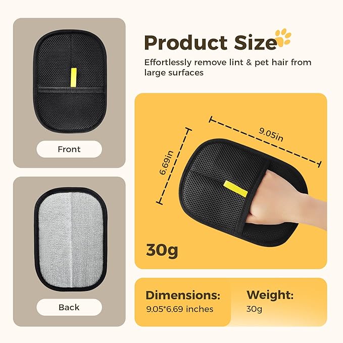 3 Pcs Electrostatic Pet Hair Removal Gloves with Bidirectional Bristle Design, Washable Reusable Cat Dog Hair Remover Grooming Glove Tool for Furniture, Bed Sheets,Car Seat (Black)