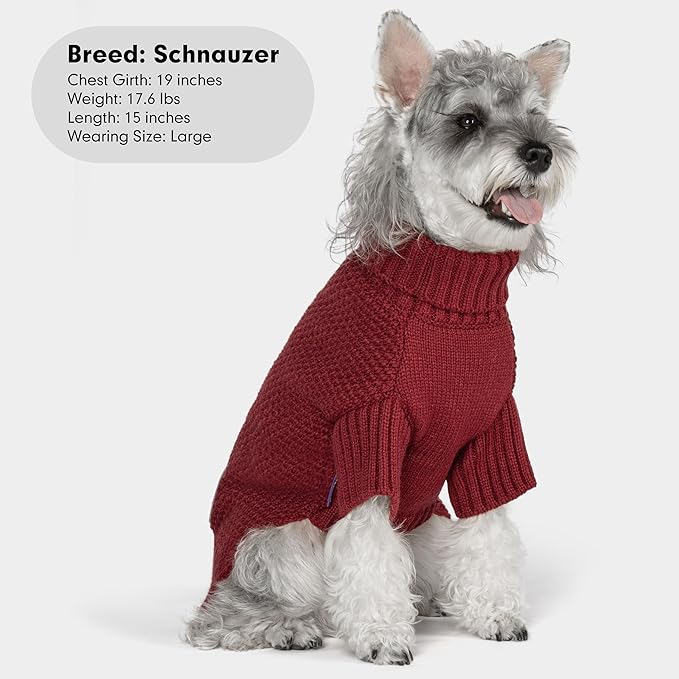 cyeollo Turtleneck Dog Sweater Soft Knitted Sweaters with Leash Hole Pet Clothes for Cold Day Pet Small Medium Dog Sweaters, Burgundy XL