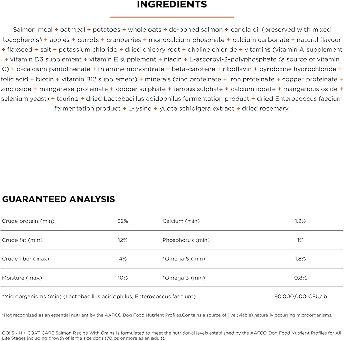 Go! Solutions Skin + Coat Care, Dry Dog Food, Salmon Recipe with Grains, 3.5 lb Bag