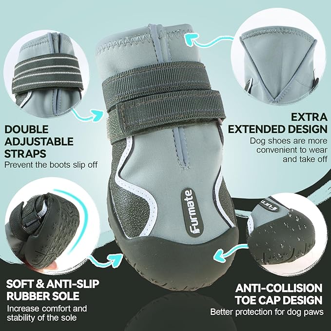 Dog Shoes for Large Small Medium Dogs,Dog Booties for Indoor Hardfloors Anti-Slip,Reflective Strip Waterproof Dog Boots & Paw Protectors for Outdoor Walking Hot Pavement,Winter Snow (Green-1)