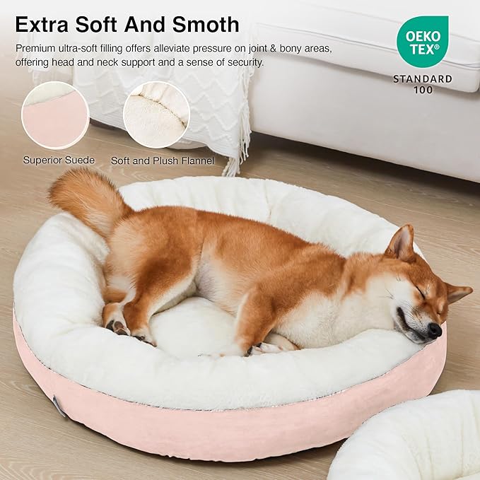 Love's cabin Round Donut Cat and Dog Cushion Bed, 30in Pet Bed for Medium or Large Dogs, Anti-Slip & Water-Resistant Bottom, Soft Durable Fabric Pet beds, Washable Calming Cat & Dog Bed Pink