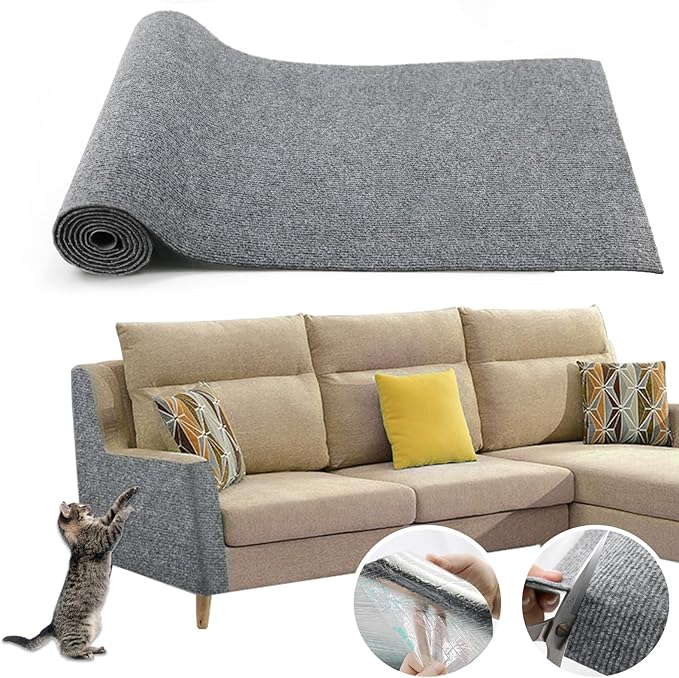 Cat Scratching Climbing Carpet Mat, Self-Adhesive Trimmable Anti Cat Scratcher Couch Furniture Protector from Cat Claws, Cat Post Covered Pad Replacement for DIY Cat Tree (Light Gray, 15.8" x 79")