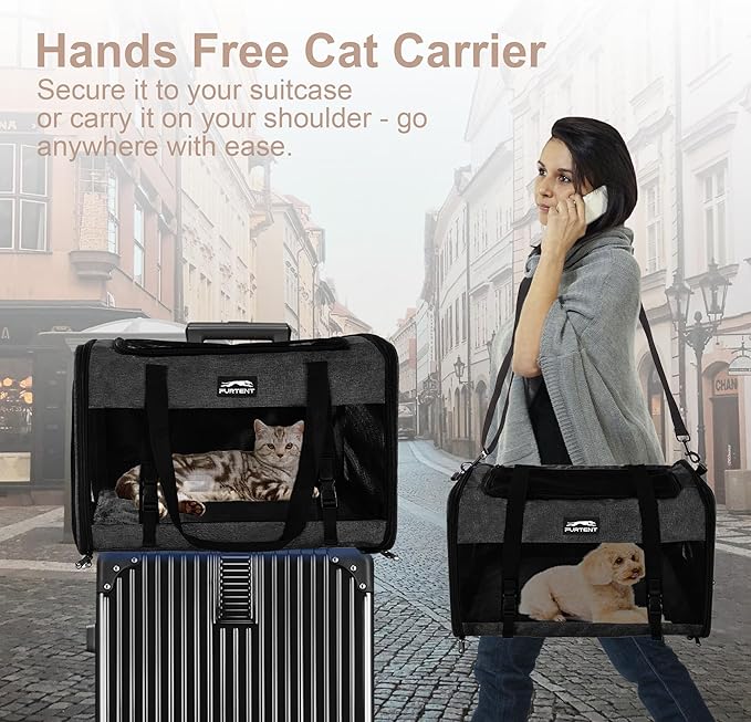 Cat Carrier Dog Carriers for Small Medium Dogs Large Cat Carrier Soft Sided Cat Carriers, Pet Travel Carrier Collapsible Cat Bag 0-25 Lbs, Puppy Kitten Carrier (Black)