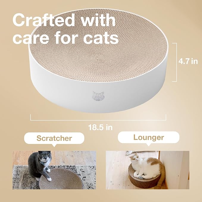 Necoichi Cat Scratcher Bowl for Indoor Cats - Cat Scratching Lounger with Reversible Usability and Extra Comfort for Lounge, Cardboard Bed Couch / (XL, Hologram White)