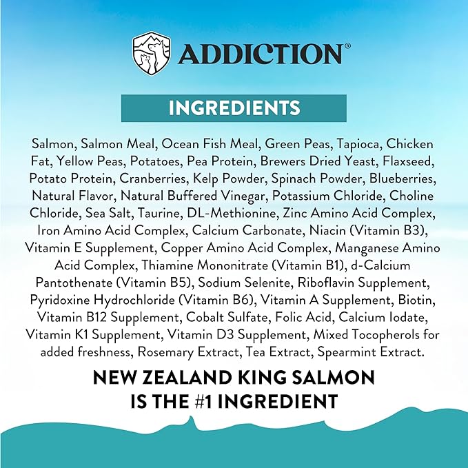 Addiction Salmon Bleu Grain-Free Dry Cat Food – Rich in Omega-3 for Healthy Skin & Coat – Complete & Balanced Salmon Recipe for All Life Stages – Made in New Zealand 4lb