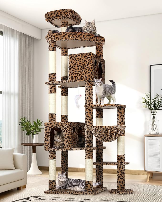 Globlazer Giant Cat Tree, 83 inch Cat Tree for Indoor Cats Large Adult, XXL Cat Tower with 9 Scratching Posts for 20lb+ Heavy Duty Large Adult Cats, F83, Leopard Print